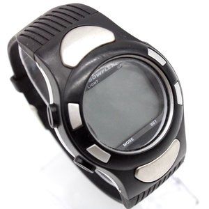 Vintage Bowflex Digital Watch Mens Black Tone Stainless Steel Alarm Rubber Band